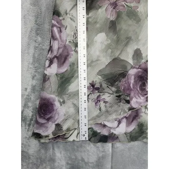 Vintage 90s SL Fashions Floral Asymmetric Chiffon Overlay V-Neck Dress 8 Green - Picture 9 of 10